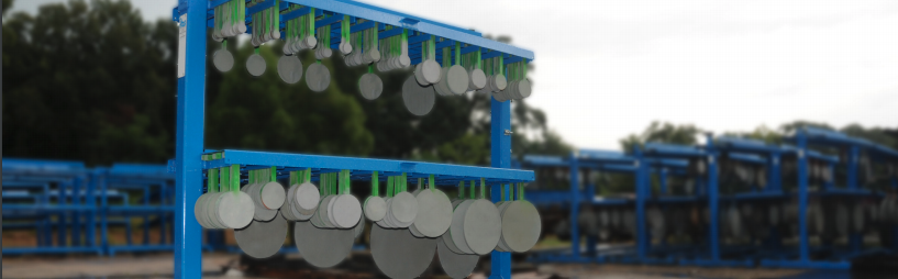 industrial blinds on a rack