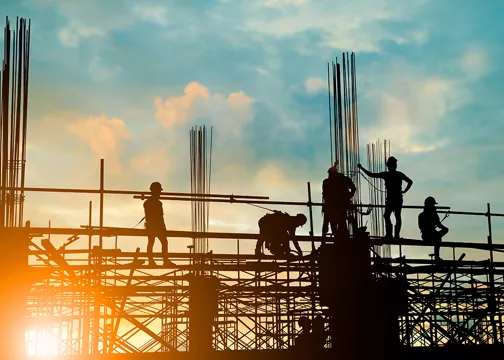 Workers on Scaffolding Silhouette