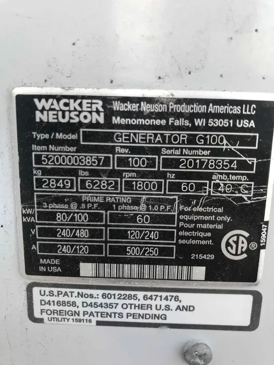 2013 Wacker Neuson G 100 Diesel Generator