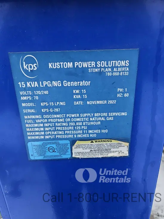2022 Kustom Power Solutions KPS-15 LP/NG Generator