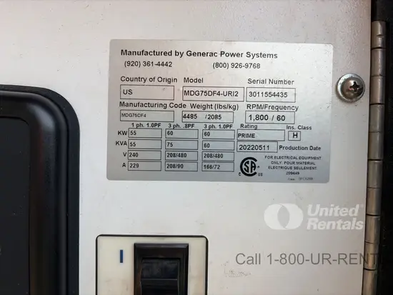 2022 Generac MDG75DF4 Diesel Generator