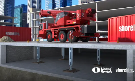 Crane truck back propping illustration
