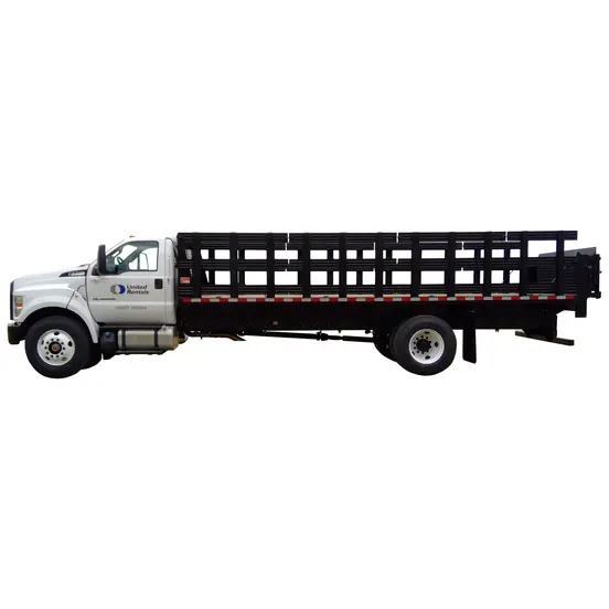 White Ford F750 22 ft. Stake Bed Truck, Lift Gate, 2WD, Gas or Diesel